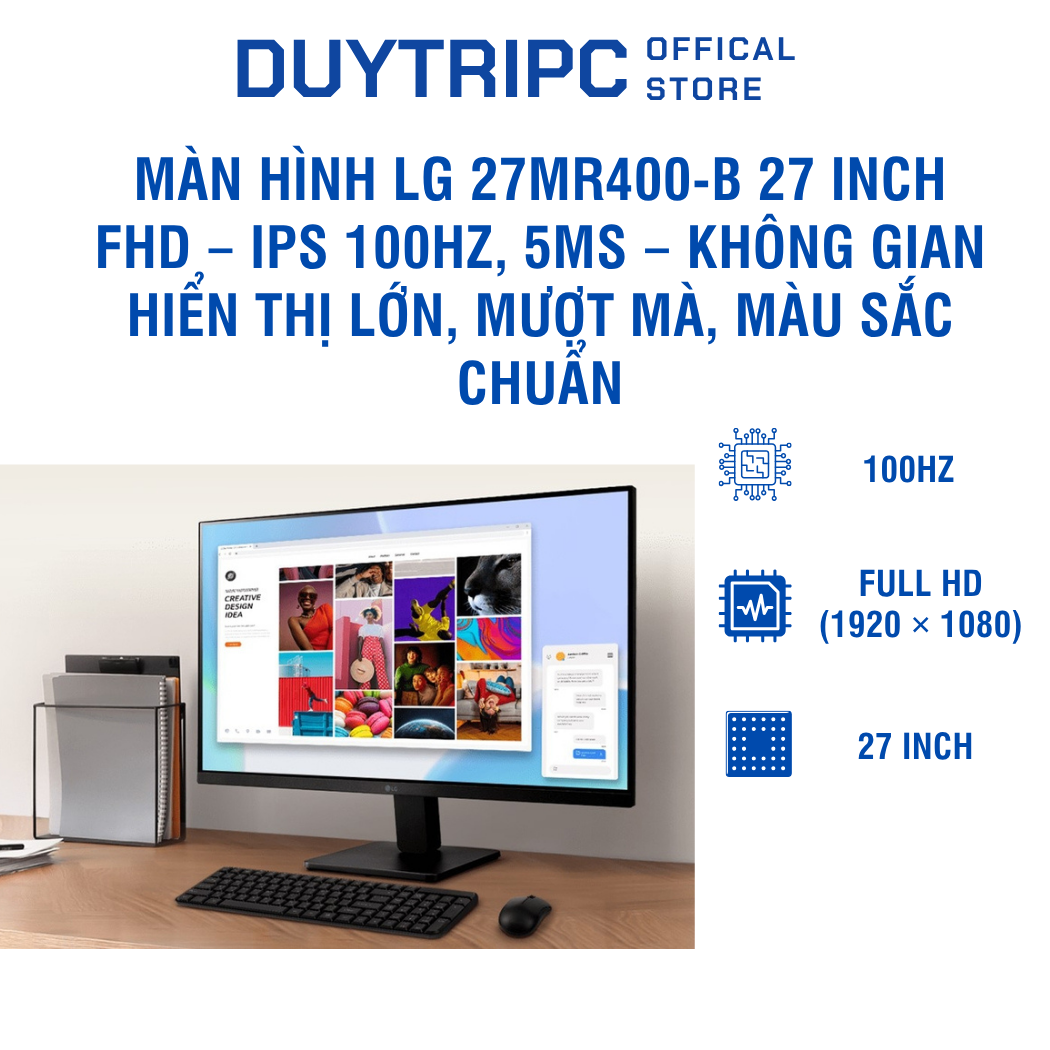 Màn hình LG 27MR400-B 27 inch FHD – IPS 100Hz, 5ms – Không gian hiển thị lớn, mượt mà, màu sắc chuẩn